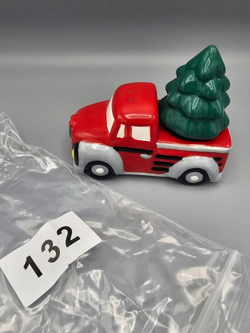 Ceramic Red Truck with Green Christmas Tree Salt and Pepper Shaker
